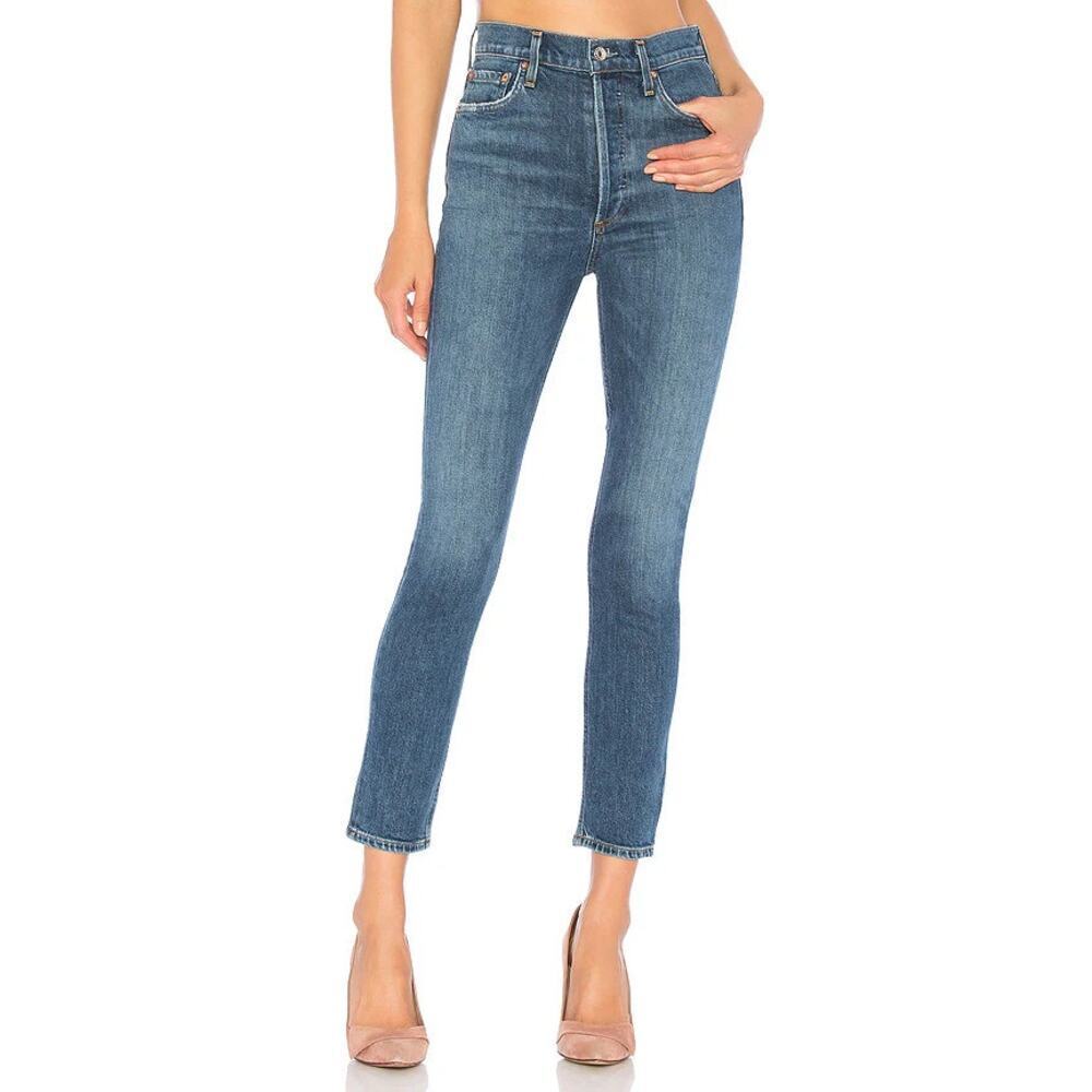 Agolde Nico High Rise Slim Fit Jeans Subdued Wash Size 25 Button Fly